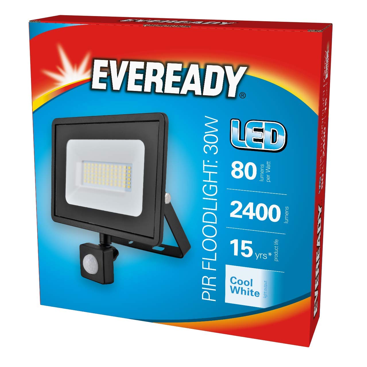 Eveready Black 30w LED PIR Floodlight - Cool White / 4000k (S13950)
