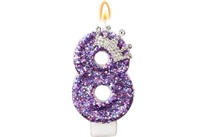 AKURIEEY Birthday Number Candles,Purple Crown Birthday Candles for Cake,Glitter Number 8 Candle Cake Topper with Sequins for Anniversary Celebrations Supplies (Number 8)