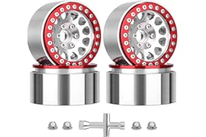 HobbyPark Aluminum 1.9 Beadlock Wheels for 1/10 Scale RC Crawler, Compatible with Traxxas TRX4 Axial SCX10 Redcat Gen 8 RC4WD, 4pcs (Siver & Red)