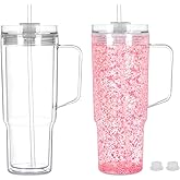 Maucircol 40 Oz Acrylic Snowglobe Tumbler with Handle, 2 Pack Pre-Drilled Double Wall Acrylic Clear Cup Tumbler for Glitter Snow Globe Diy