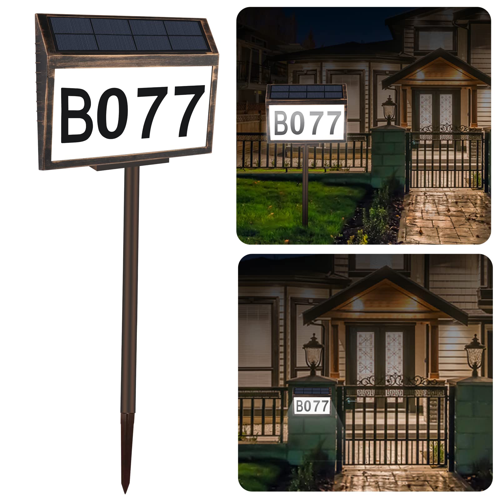 N.thr Dual-use Solar Lighted House Address Numbers Sign,LED Illuminated Waterproof Light Outdoor Address Plaque for Home Yard Garden House Wall-mounted and vertical dual-use Address Numbers Sign