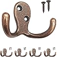 HOWTOOL Double Robe Hook 5 Pack Antique Copper with Screws Coat Hat Bag