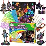 ZMLM Scratch Paper Art Set for Kids - 107 Pcs Rainbow Magic Scratch Off Arts and Crafts Supplies Kits Sheet Pack for Children