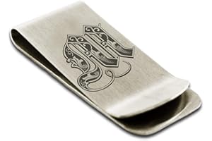 FlameReflection Stainless Steel Money Clip for Men Royal Font Initial Wallet Cash Card Holder Grand Papa Dad Son A-Black