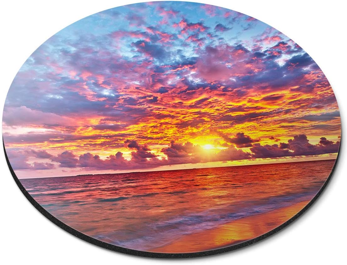 Maldives Sunset Beach Paradise - Flexible Round 5mm Rubber Mouse Mat Pad Office Home Novelty Printed Desk Accessory 21831