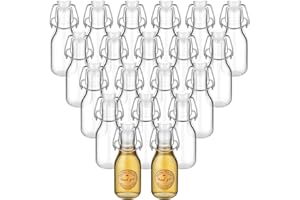 Queekay 20 Pack Mini Glass Bottles with Swing Top Lids and Stickers, Airtight Jars for Vanilla Extract, Party Favors, Homemade Gifts(Cear,4 oz)