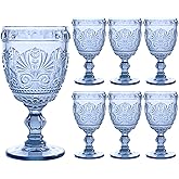 CHICERA 6 Pcs Blue Wine Glasses,Goblet Glasses,Vintage Glassware, Made of Sturdy and Durable Glass Can be Used for Weddings, Everyday Fun Parties and More!