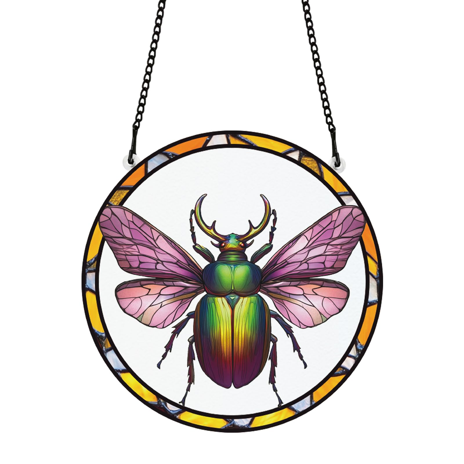 PLIGREAT Realistic Beetle Stained Suncatcher Window Wall Art Hanging Ornament Painted Watercolor Insect Acrylic Glass Panel Crafts for Garden Home Indoor Outdoor Hanging Decor