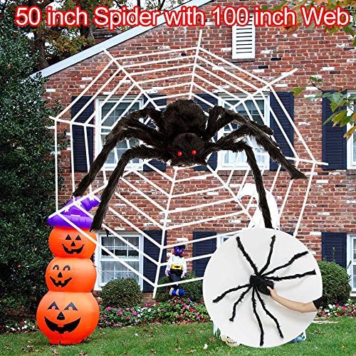 Halloween Spider Decoration, Calans Scary Giant 50 In Halloween Spider with 100 In Web Best halloween decorations