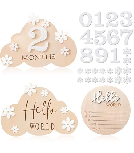 Levemolo Baby Birth Milestone Sign - 15cm Round Wooden Announcement Board For Newborn Photos