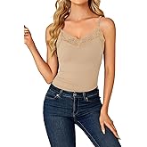 LYANER Women's Lace V Neck Camisole Adjustable Strap Cami Sleeveless Tank Undershirt Top
