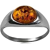 Sterling Silver Amber Oval Classic Ring