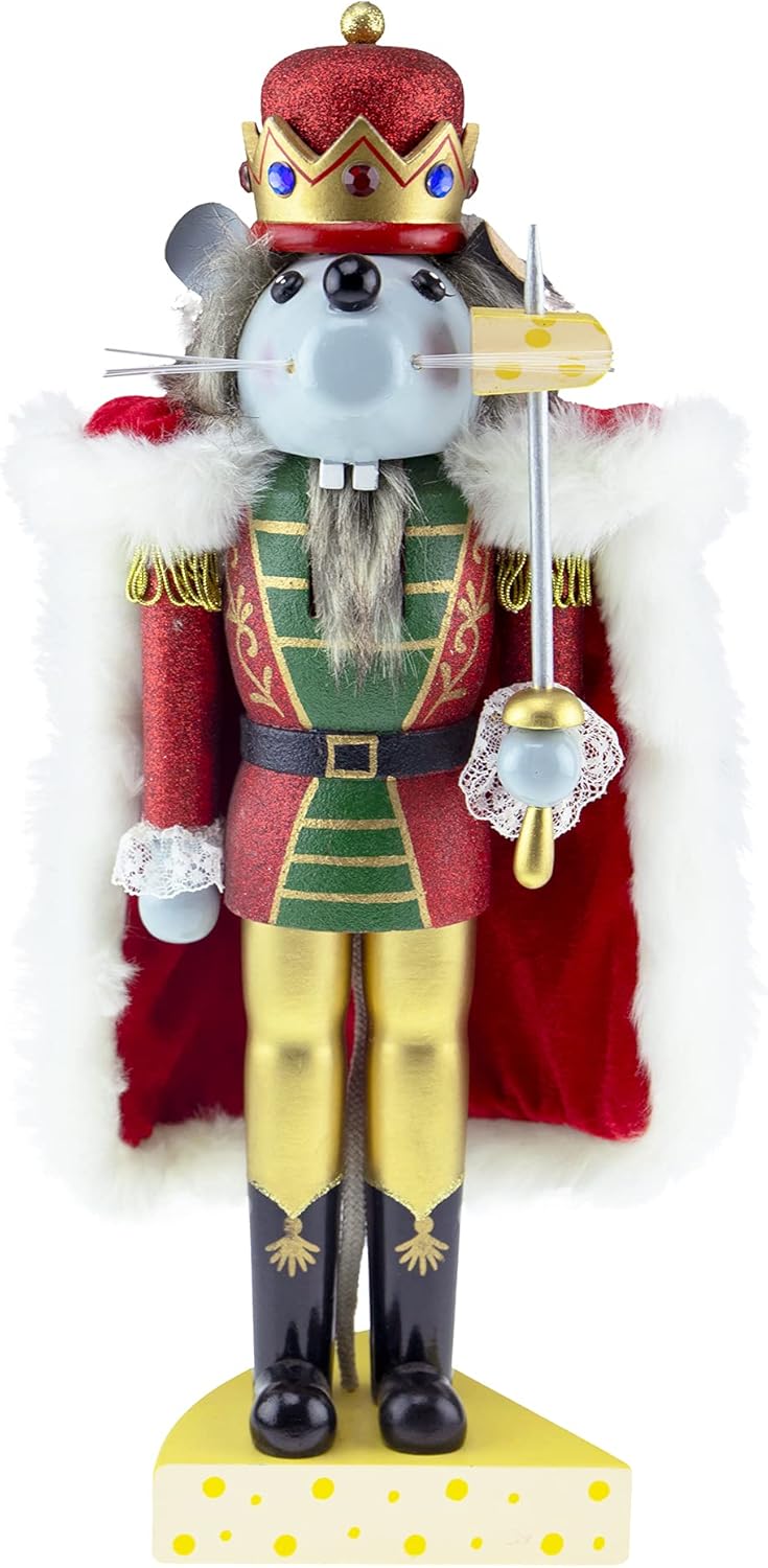 Nutcrackers - Merry Christmas Co. 14 Inch Traditional Wooden Nutcracker, Festive Holiday Tabletop Décor, Deluxe Mouse King