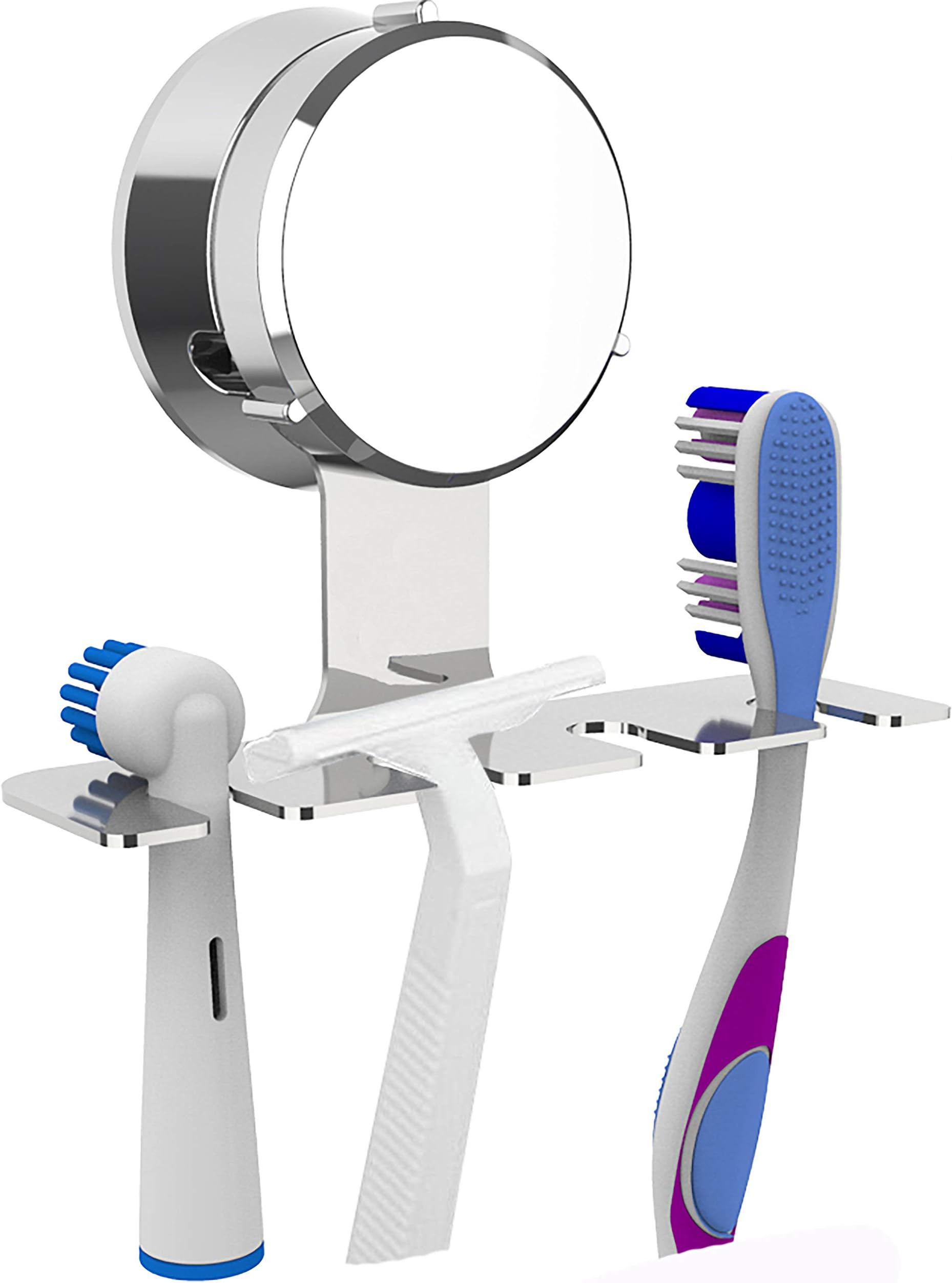 OCTOPODIS - Toothbrush holder with suction, Razor holder, Compatible with brush heads of OralB, Sonicare, Waterpik, Fairywill electric toothbrush heads holder, Chrome, brush Head stand
