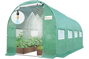 KING BIRD Premium 15x6.6x6.6FT Greenhouse for Outdoors, Large Walk-in Heavy Duty Galvanized Steel Frame, Mesh Door Screen Window Tunnel Hoop Garden Plant Winter Hot House, with Watering Kits, Green