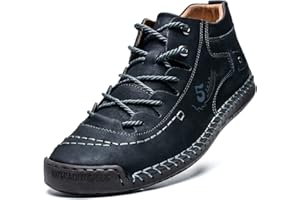 alcubieree Mens Casual Leather Shoes Ankle Chukka Boots Slip On Lightweight Loafers Mid top Walking Driving Shoes for Male