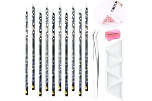 BOMOQING 10 Pencil for Rhinestones Pick up,Wax Rhinestone Picker Tool Pencil Nail Dotting Applicator White Bead Sorting Tray Triangular Plate 1 Pencil Sharpener, 1 Tweezers for Nail Art DIY
