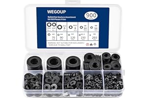 WEGOUP 900-Piece Nylon Flat Washer Assortment Kit Black Plastic Flat Washers for Bolts and Screws (M2-M12), Assorted Screw Washers Washer Set for Household & Industrial Use