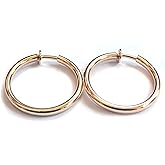 Clip-on Earrings Round Shiny Hoop Gold Or Silver Tone 1 inch Hoops Hypo-Allergenic