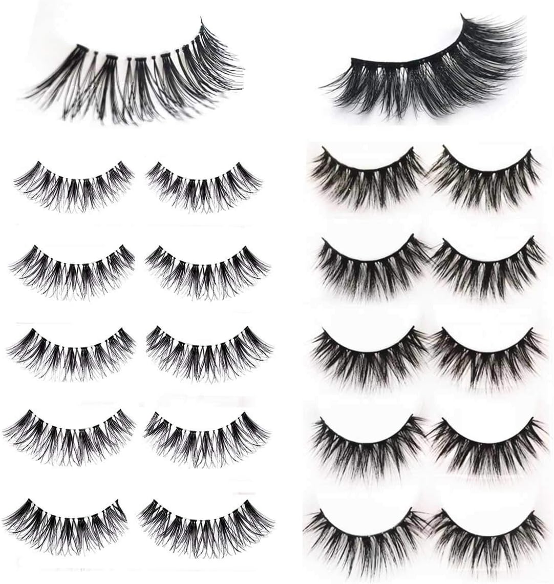 Faux Mink 3D False Eyelashes Reusable Set, 10 Pair Professional Handmade Multilayer Fluffy Natural and Dramatic 2 Styles False Lashes