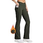 Willit Women's Fleece Lined Pants Yoga Crossover Leggings Bootcut Thermal Winter Pants Flare Leggings Water Resistant