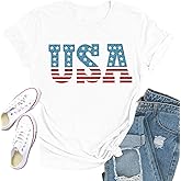 Qskall Womens American Flag Shirt 4th of July Shirts USA Patriotic Tee Tops