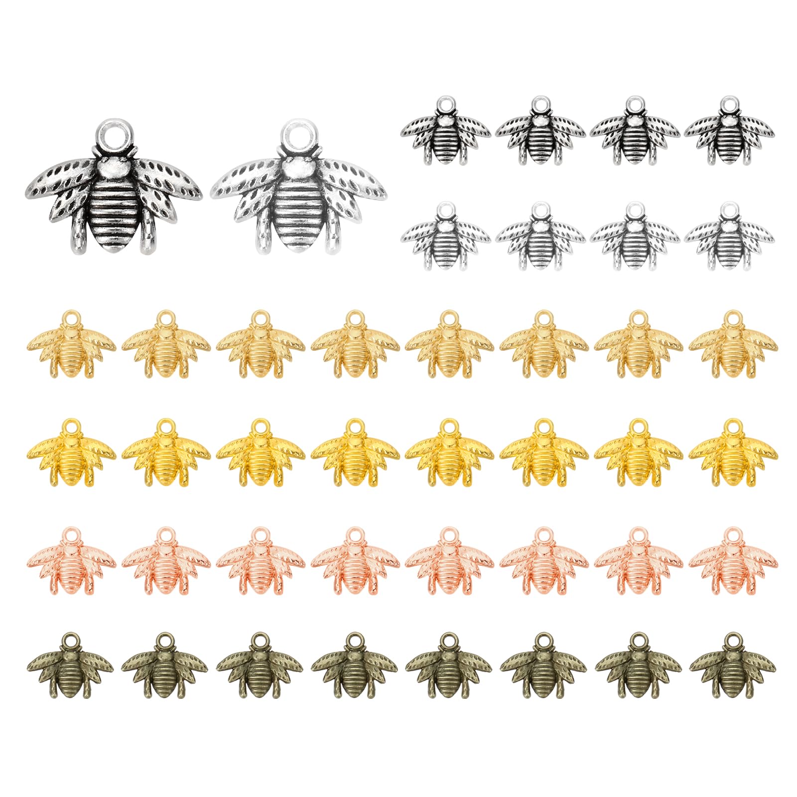 PATIKIL Bee Charm, 50 Pcs Alloy Honeybee Charm Pendant for DIY Crafts, Multicolored, 0.6 x 0.8 Inch