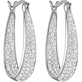 Crystal Hoop Earrings,White And Gold Plated Inside Out Crystal Hoop Earrings For Women