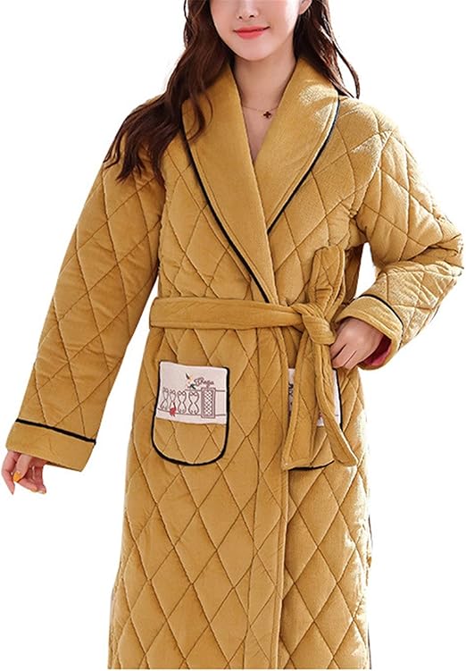 Womens Robe Sleepwear Long Festive Yellow Bathrobe Pajamas Women Coral