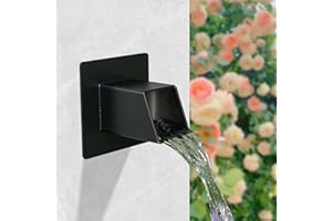 SUMGREEN 316 Stainless Steel 1.2-Inch Wall-Mounted Water Spout - Durable Outdoor Garden Square Waterfall Spillway with Integrated Spray Baffle, Modern Design for Patio, and Landscaping (Black)