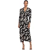 Donna Morgan Womens Long Sleeve Midi Wrap DressDress