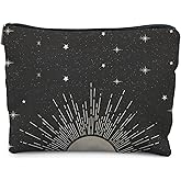 KBRCT Boho Moon Makeup Bag for Women, Black Celestial Mystical Witchy Cosmetic Bag for Purse, Astrology Gifts for Women, Spiritual Star Moon Makeup Zipper Pouch