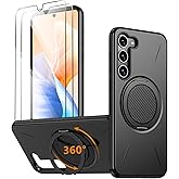 Imuruktek for Galaxy-S23 Case [𝗡𝗼𝘁 𝗙𝗶𝘁 𝗦𝟮𝟯 𝗣𝗹𝘂𝘀], with 2 HD Screen Protectors, Strong Magnetic & 360° Rotatable Stand, Dual-Layer Protection, Slim Fit Phone Case for Samsung S23, Black
