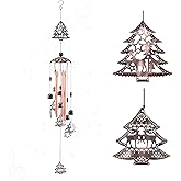 Yoption Christmas Wind Chime for Outside with Christmas Tree, Handmade Metal Memorial Windchimes with S Hook for Garden Decor