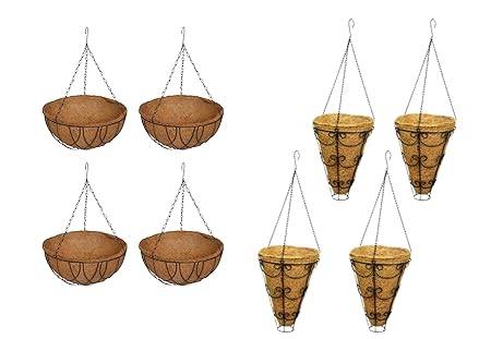 Sparkenzy Coir Hanging Basket 8 inch 4 Piece | Conical Hanging Basket 4 Piece | Rust Resistant | Thick Finest Coir Fiber | Combo