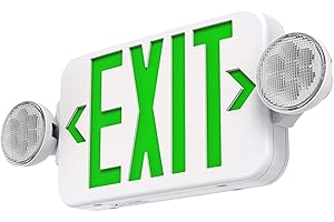 SASELUX Green Led Exit Sign Emergency Light Combo Adjustable Two Head, Double Sided and Battery Backup Exit Light, Contractor Select, AC 120/277V (1 Pack)