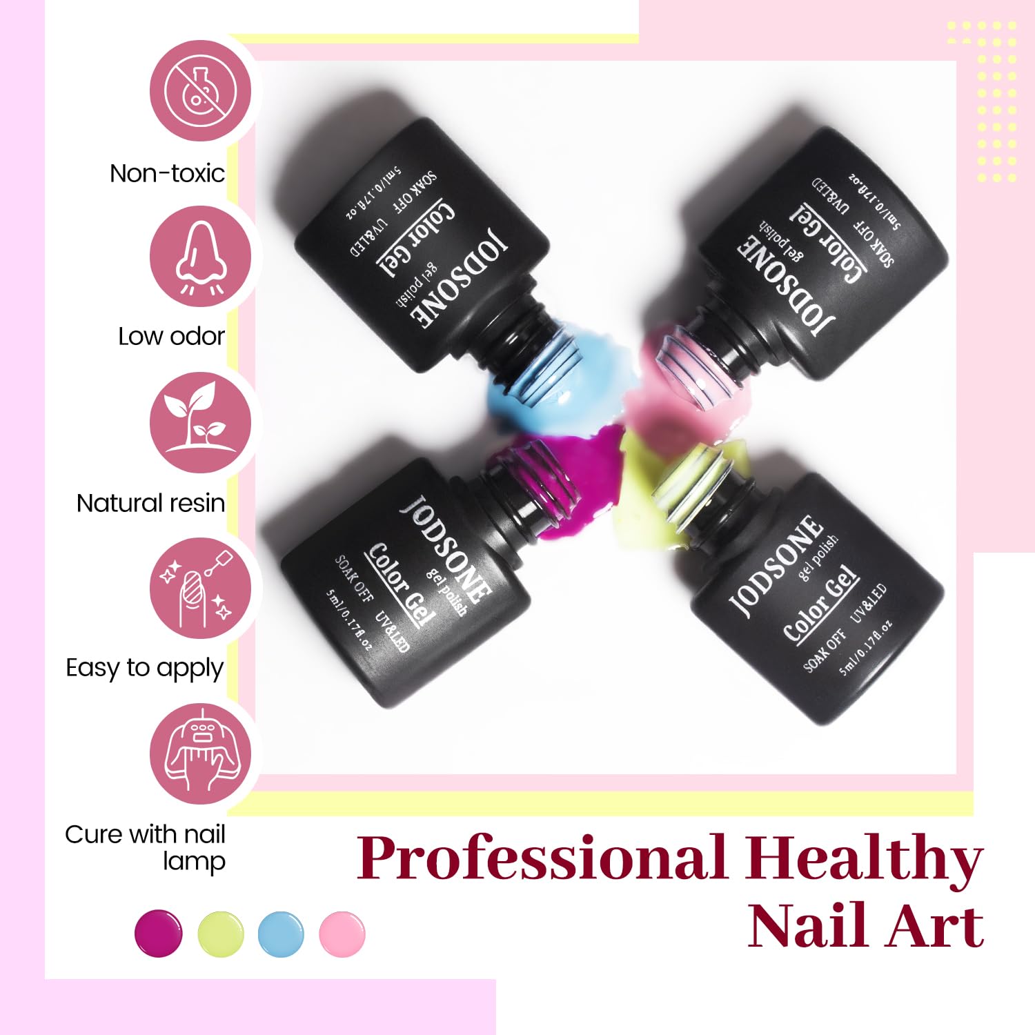 JODSONE 23 PCS Gel Polish Kit Colorful Fashion Classic Nail Gel Set 3 Bottles of Base Coat Matte and Glossy Top Coat - Image 3