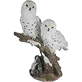 ICE ARMOR 12.25" H Snow Owl Couple on Tree Figurine Statue Sculpture Ornament Decor for Housewarming, Holidays, Christmas for Men/Women
