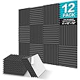 JBER 12 Pack Sound Proof Foam Panels, 1" X 12" X 12" Self-Adhesive Acoustic Foam Panels, Acoustic Panels Wedges High Density, Soundproof Wall Panels for Treatment Home Studio - Black