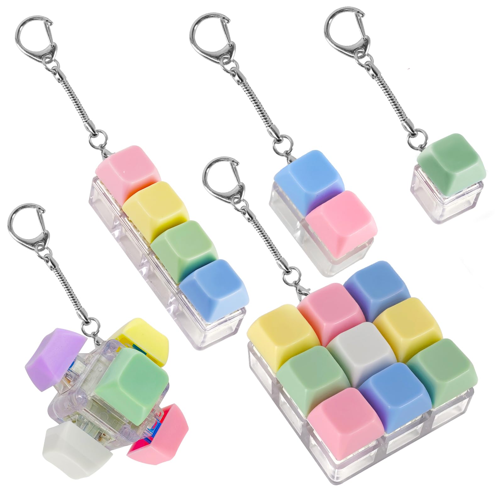 XQC 5 Pack Keyboard Fidget Toy - Silent Clicking Stress Relief Toy for Adults, Portable Sensory Anxiety Relief Keychain (Multicolor)