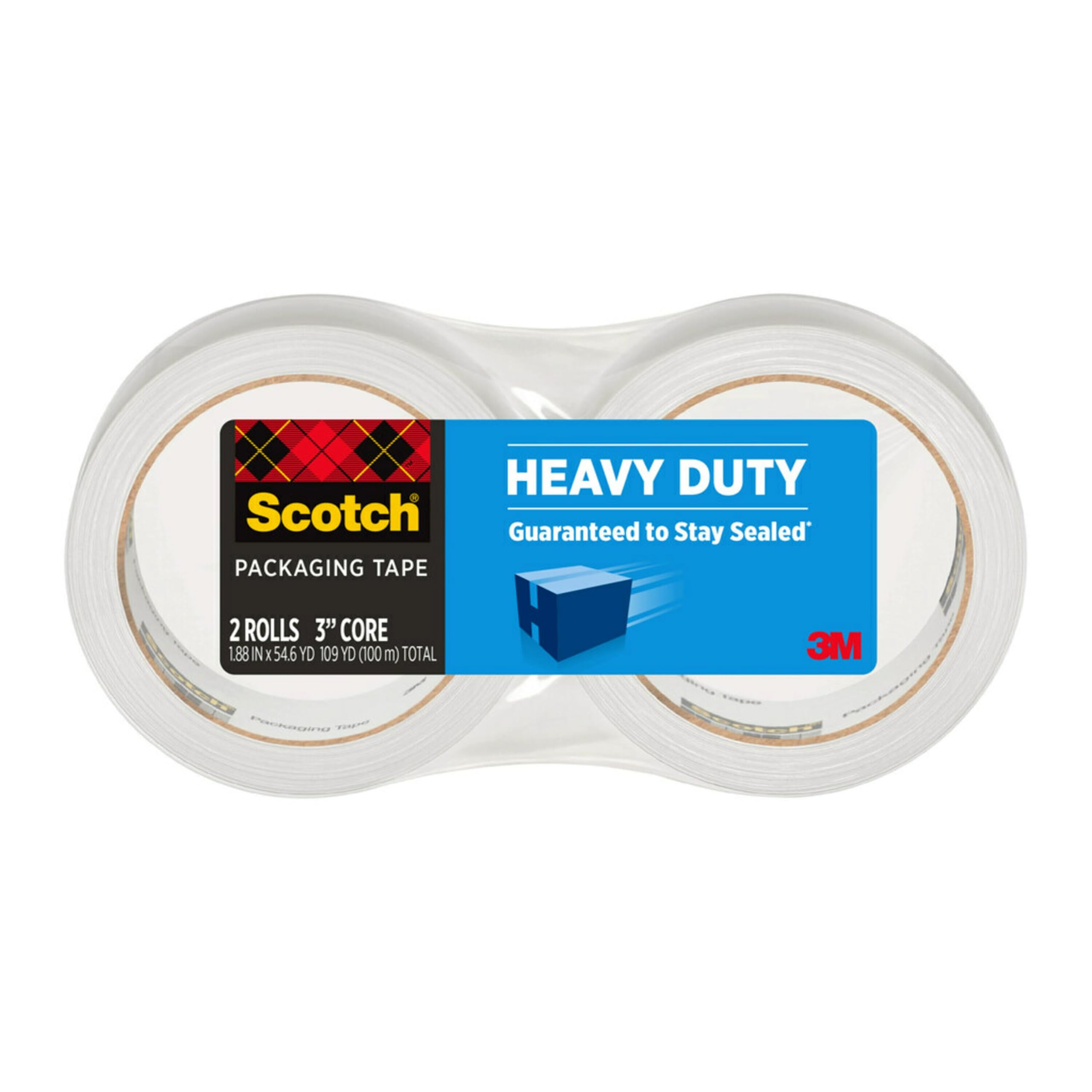 Photo 1 of Scotch Heavy Duty Shipping Packaging Tape, 1.88 in x 54.6 yd, Designed for Packing, Shipping and Mailing, Strong Seal on All Box Types, 3-Inch Core, 2 Rolls