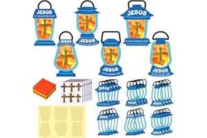 Chiisong 24 Sets Jesus Lights The Way Tissue Sign Craft Kit for Kids DIY Oil Lamp Tissue Paper Craft Bulk Religious Cross Craft Kit for Camping Adventure Sunday School VBS Home Church Activities