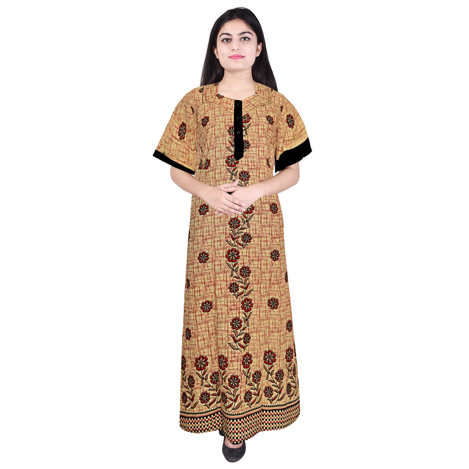 jwf pure cotton women/girls nightwear gown multicolour nighty (free size)