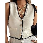 SOLY HUX Women's Button Down V Neck Crop Sweater Vest Sleeveless Fitted Knit Tank Top