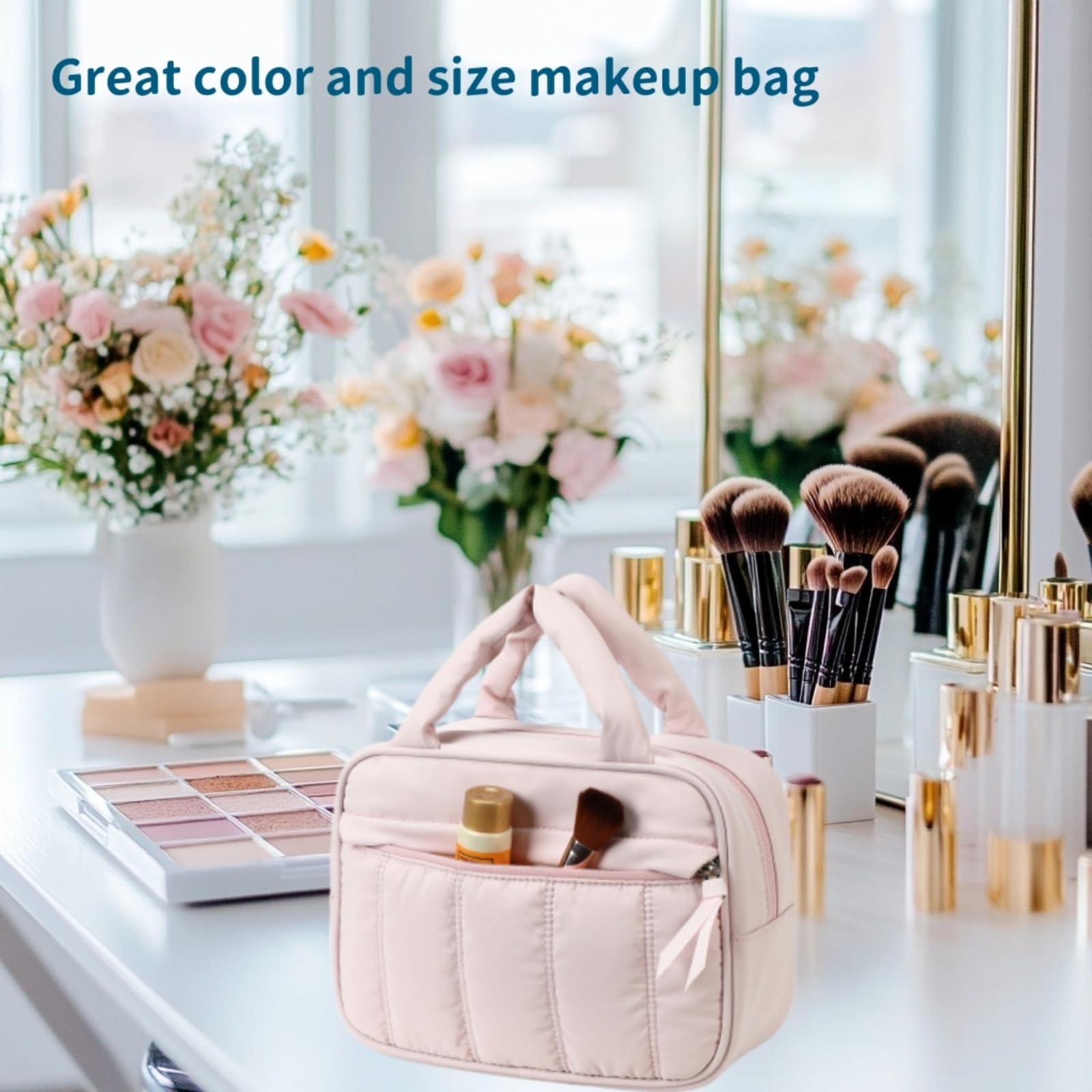 Makeup Bag for Women Cosmetic Bag Large Make Up Organizer Travel Toiletry Bags Waterproof Zipper Tote Pouch Purse for Girls (Z-Quilted Black)