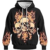 GHUALURU Men's Casual Skull Hoodies Sweatshirt Vintage Graphic Pullover Long Sleeve with Pocket