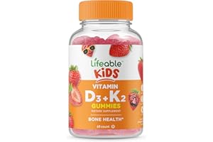 Lifeable Vitamin D3 + K2 - Great Tasting Natural Flavor Gummy Supplement Vitamins - Gluten Free Vegetarian and Non-GMO Chewable - for Strong and Healthy Bones - 60 Gummies (Kids)