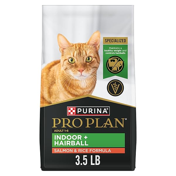 PURINA PRO PLAN HAIRBALL MANAGEMENT, INDOOR CAT FOOD, SALMON AND RICE FORMULA – 3.5 LB. BAG