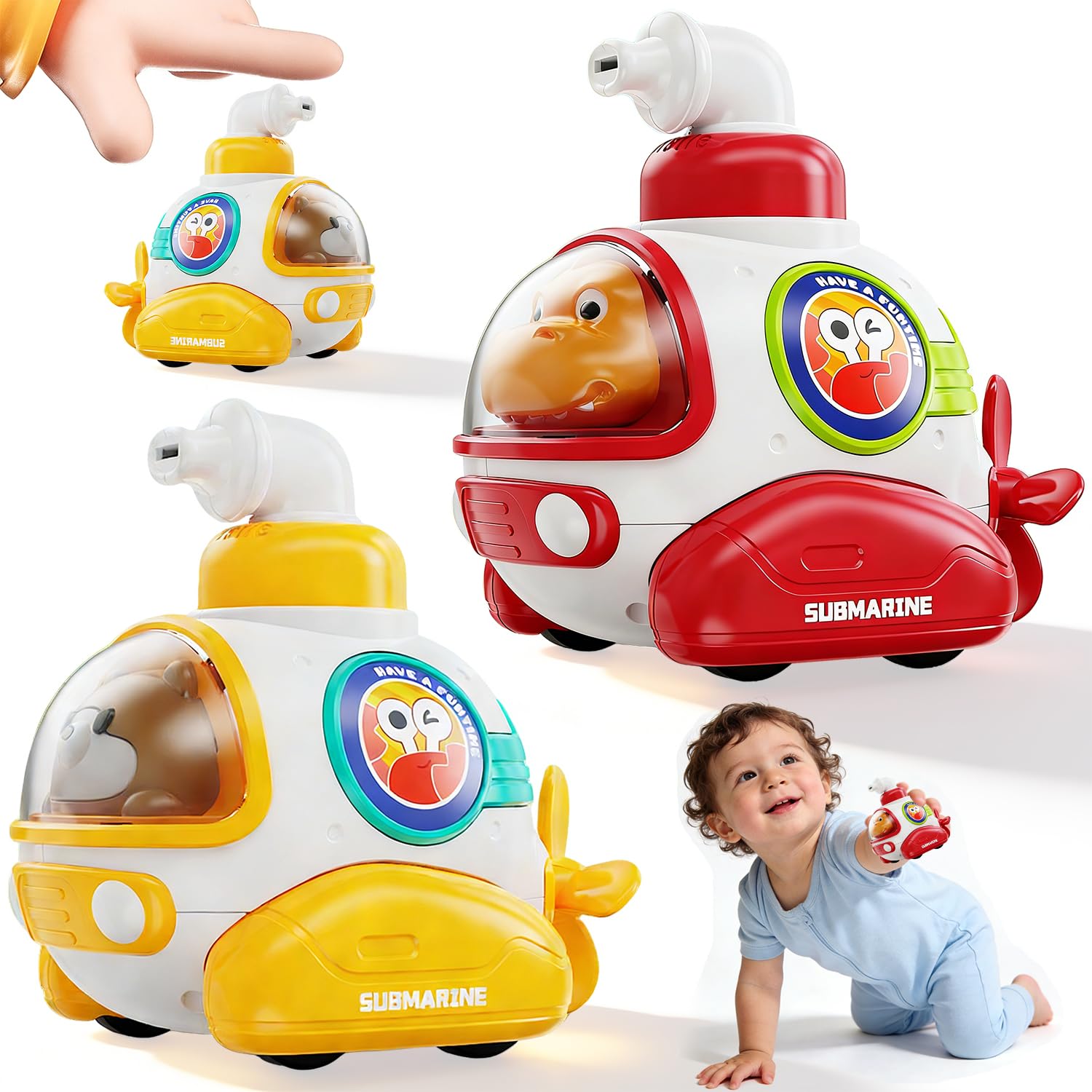 2 Pcs Baby Toy Cars for Toddlers, Cartoon Car Toy with Whistle Press Go Toys Car Set Animal Cars Kids Early Educational Toys Gifts for 1 2 3 Year Old Boys Girls