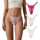 SHARICCA Lace G-String Thongs for Women Adjustable Sexy Low Rise Underwear Breathable T-back Thongs Panties 3 Pack